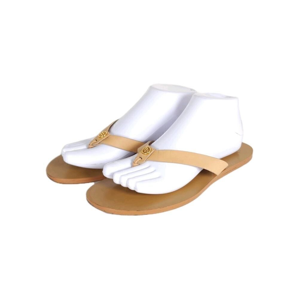 Tory Burch Women's Manon US9M Natural Leather Flat Thong Flip Flops Sandals